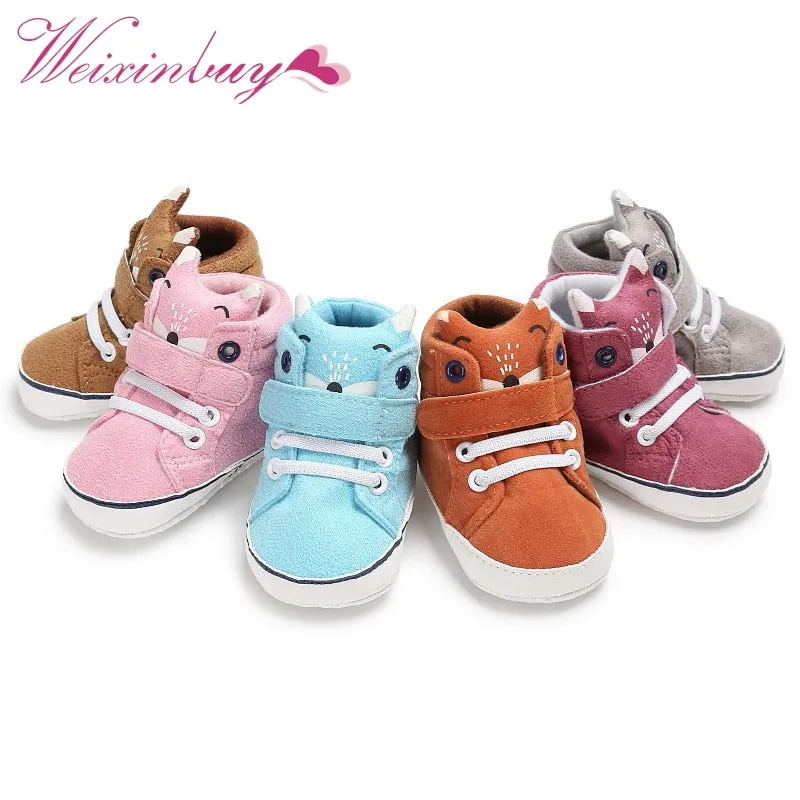 1 Pair Autumn Baby Shoes Kid Boy Girl Fox Head Lace Cotton Cloth First Walker Anti-slip Soft Sole Toddler Sneaker y13