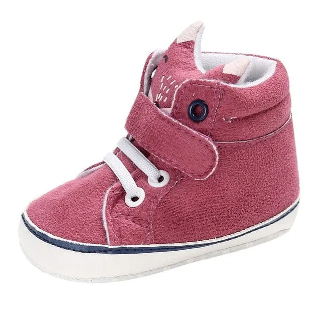 1 Pair Autumn Baby Shoes Kid Boy Girl Fox Head Lace Cotton Cloth First Walker Anti-slip Soft Sole Toddler Sneaker y13