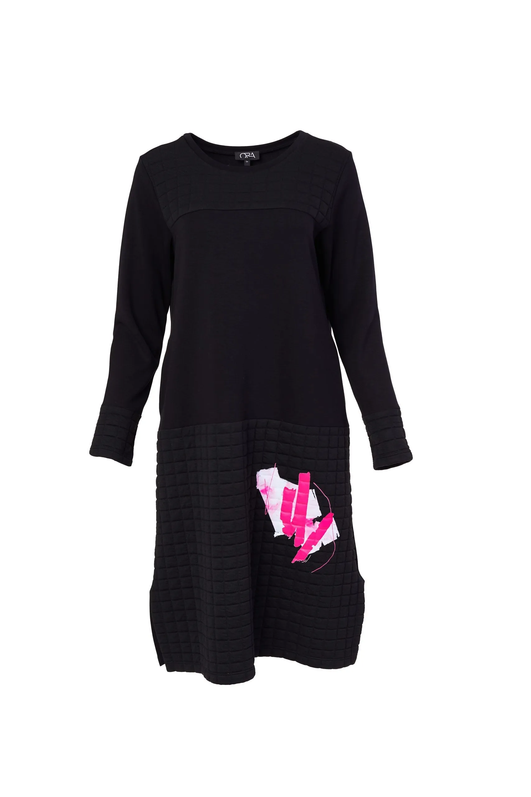 110- Ora Shift Dress w/ scarf & print pocket - Black & Pink