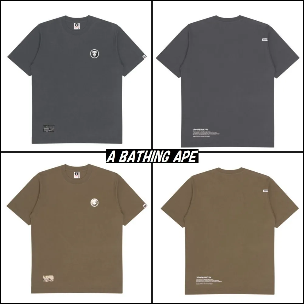 A BATHING APE  |Crew Neck Pullovers Camouflage Plain Cotton Short Sleeves