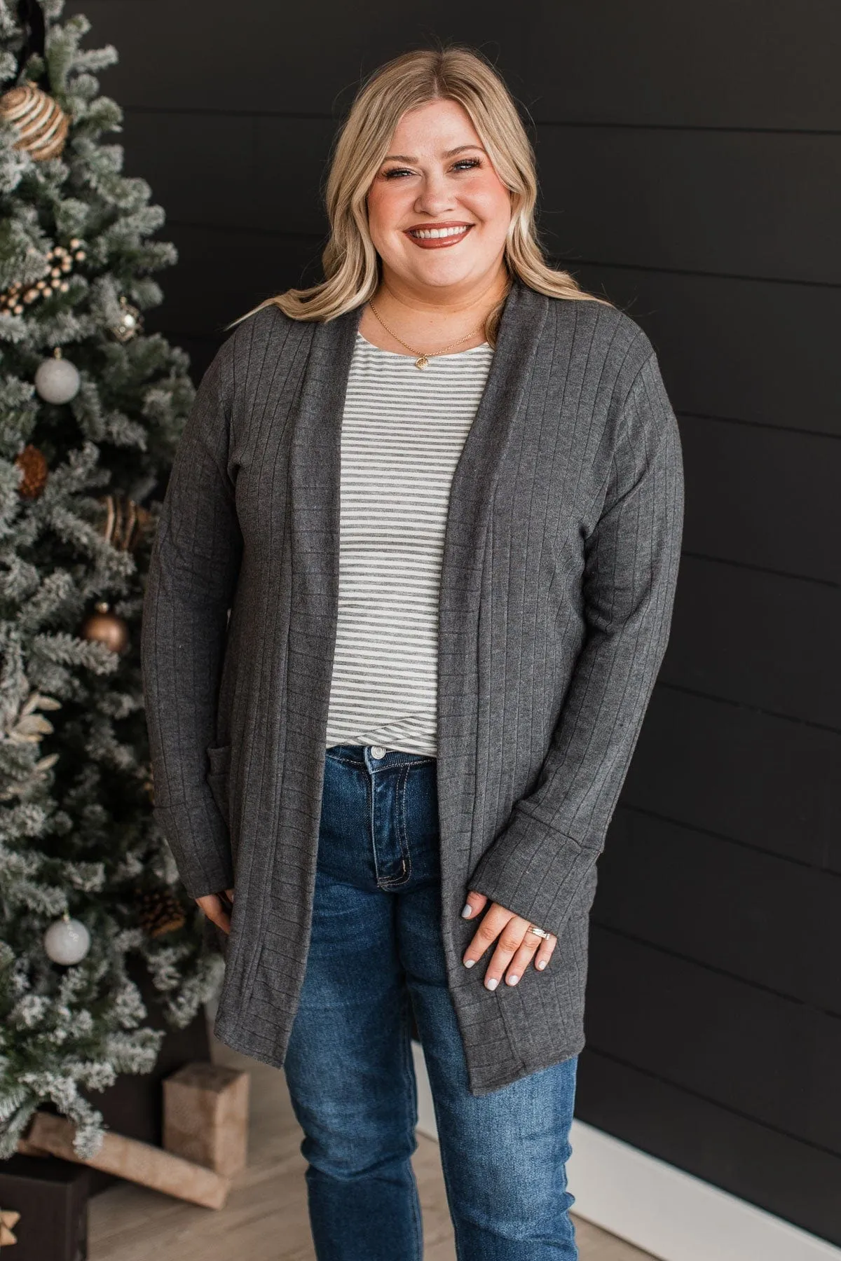 Anything For Love Knit Cardigan- Charcoal