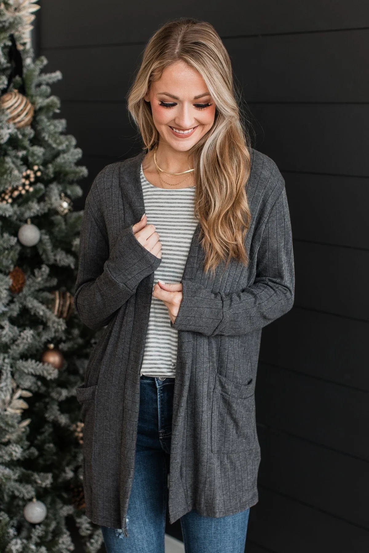 Anything For Love Knit Cardigan- Charcoal