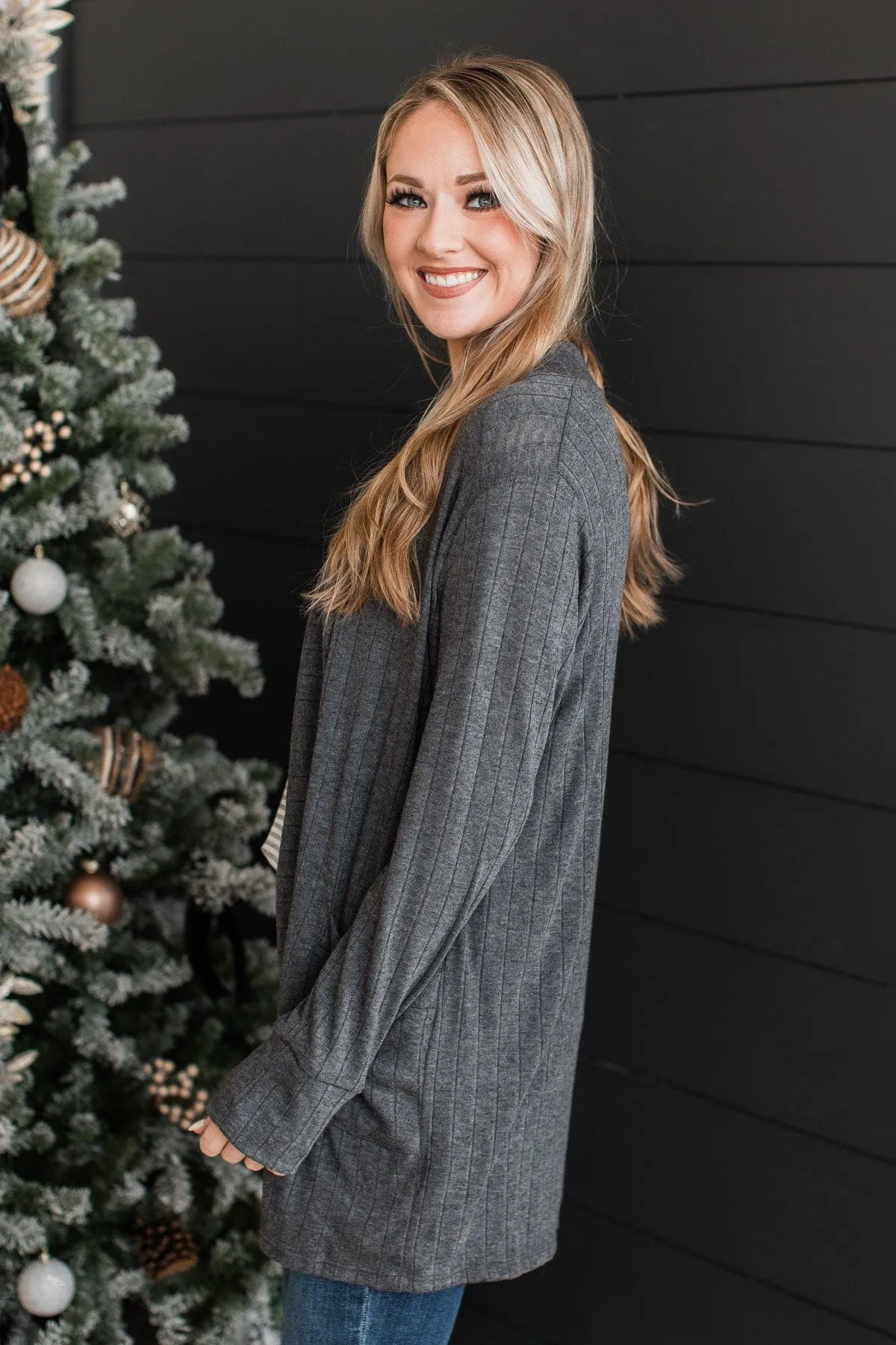 Anything For Love Knit Cardigan- Charcoal