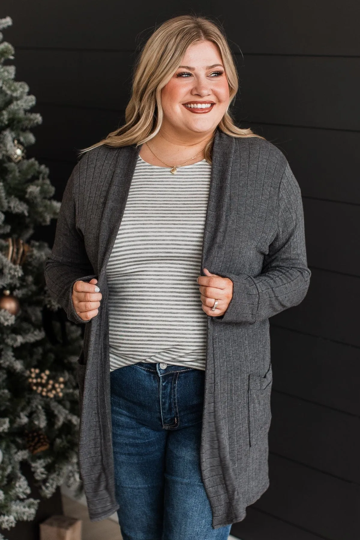 Anything For Love Knit Cardigan- Charcoal