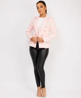 Baby Pink Double Breast Gold Buttons Elegant Blazer Jacket