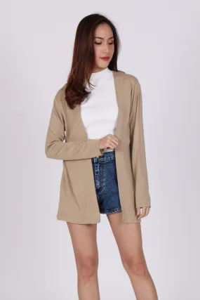 Basic Long Sleeve Cardigan In Beige