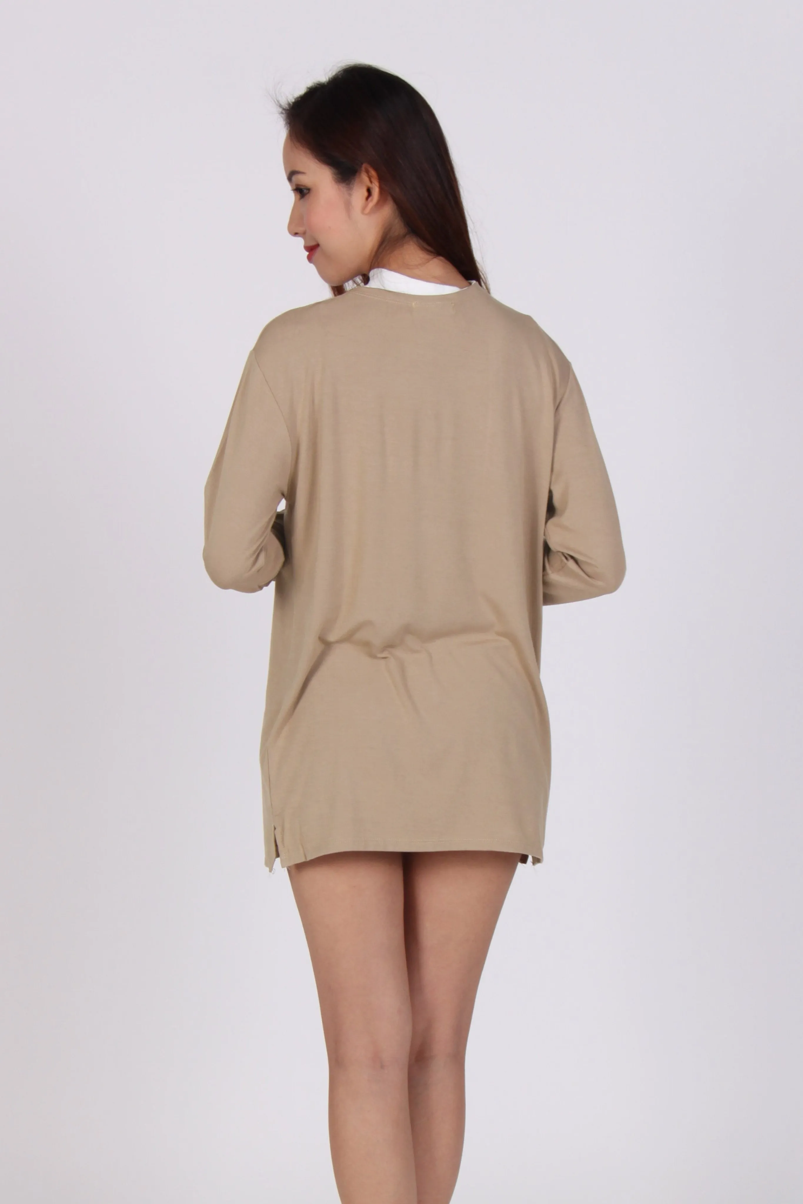 Basic Long Sleeve Cardigan In Beige