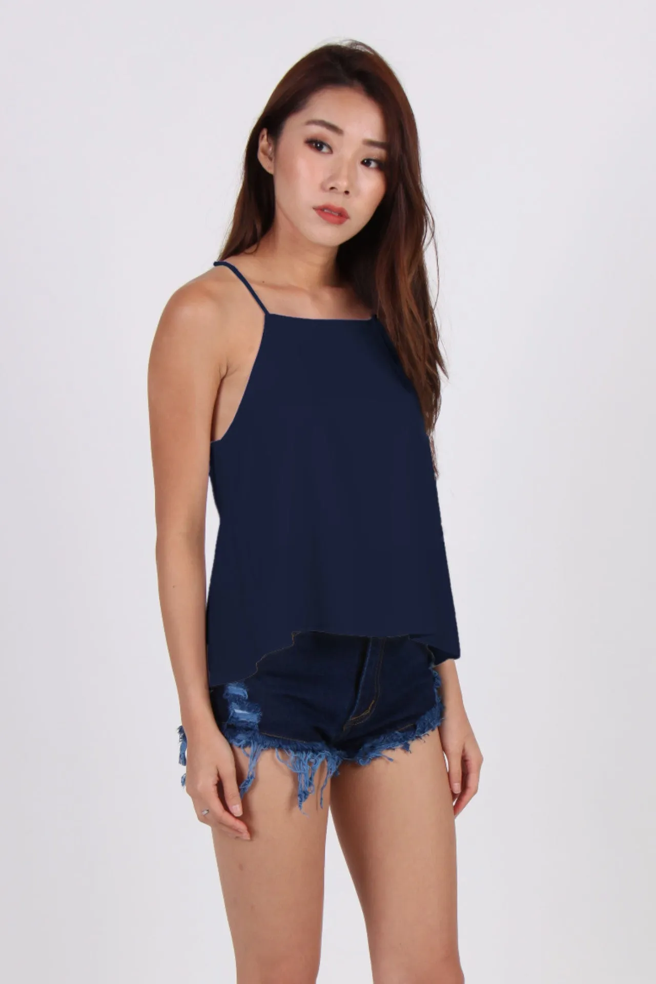 Basic Spag Swing Top In Navy Blue