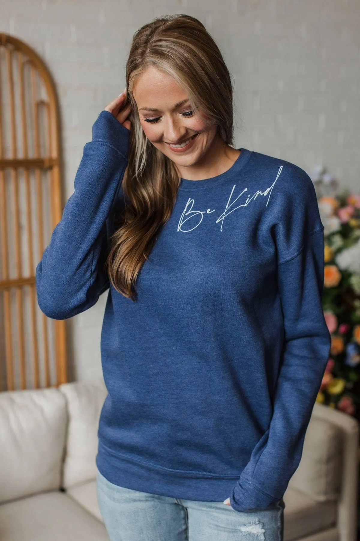 Be Kind Crew Neck Pullover- Royal Blue