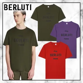 Berluti  |Crew Neck Pullovers Street Style Cotton Short Sleeves Logo