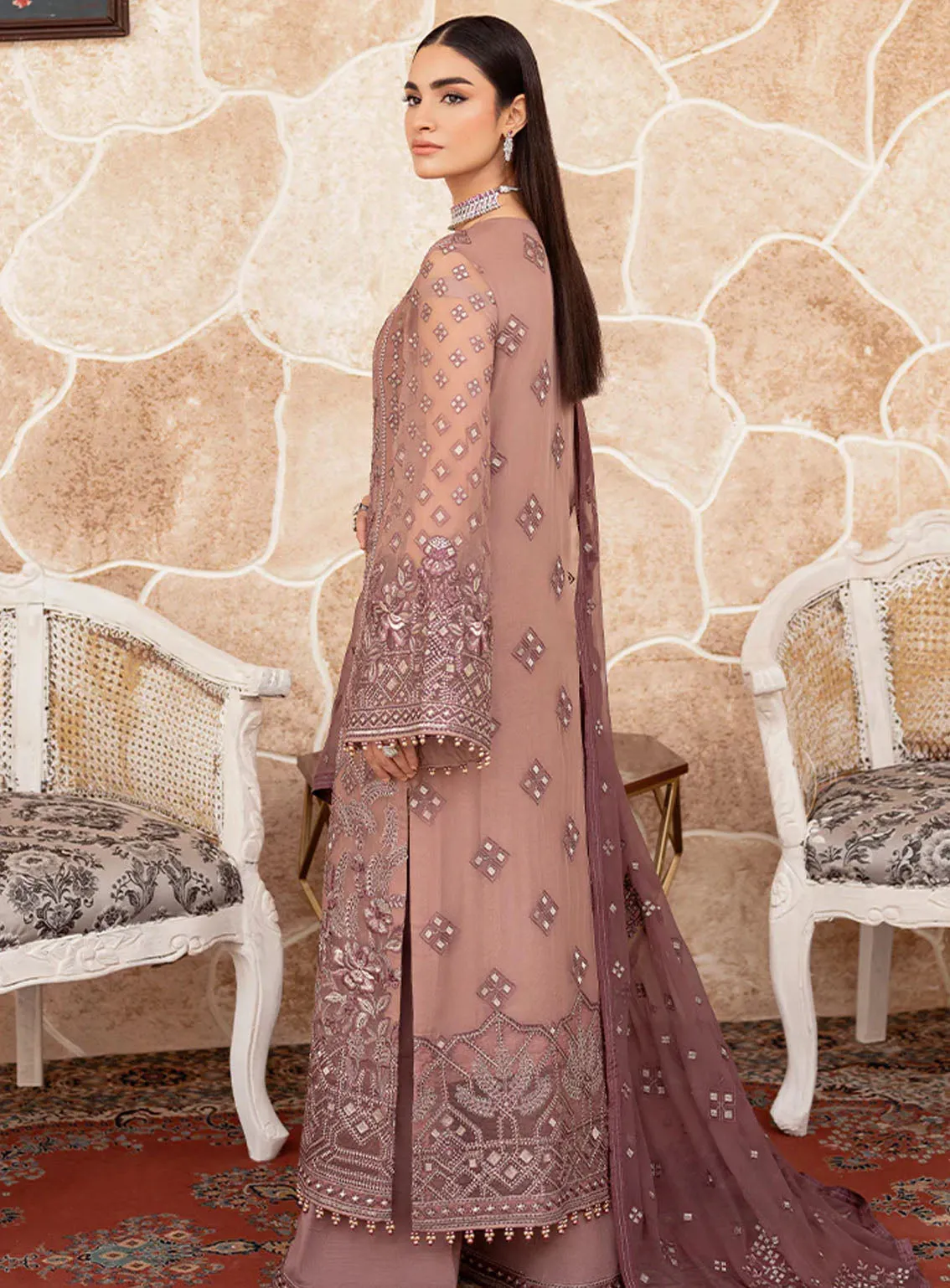 Best Of Flossie Luxury Embroidered Chiffon 3 Piece Unstitched Suit FS24LC D-610