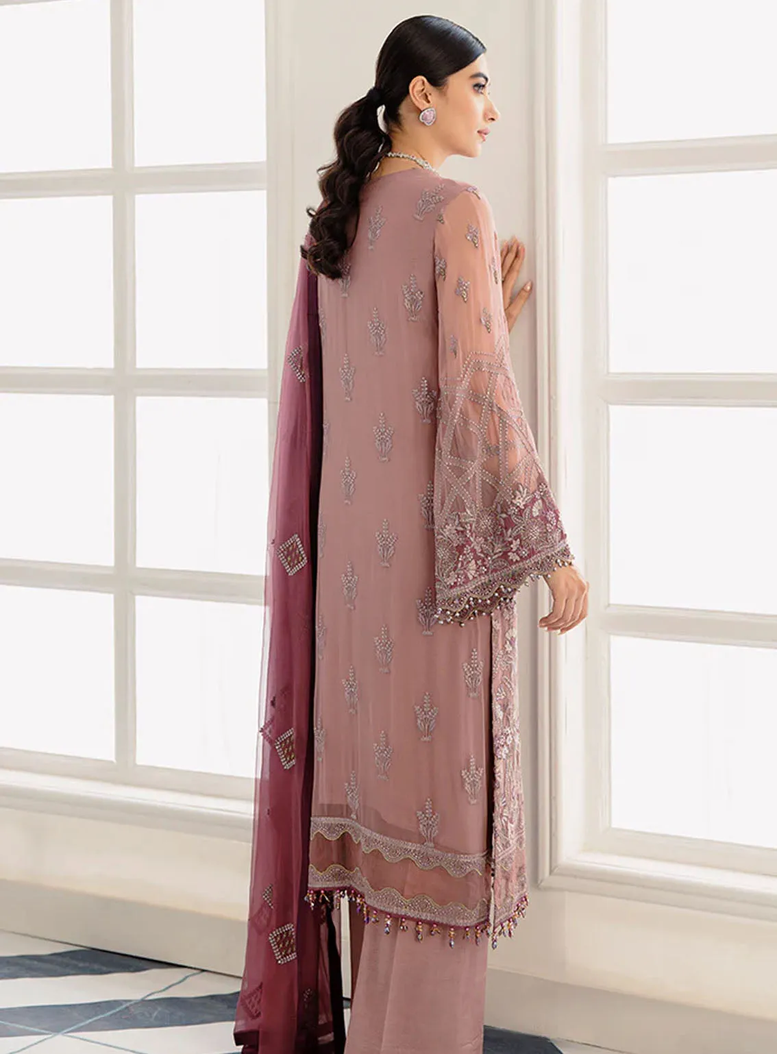 Best Of Flossie Luxury Embroidered Chiffon 3 Piece Unstitched Suit FS24SLC D-1109