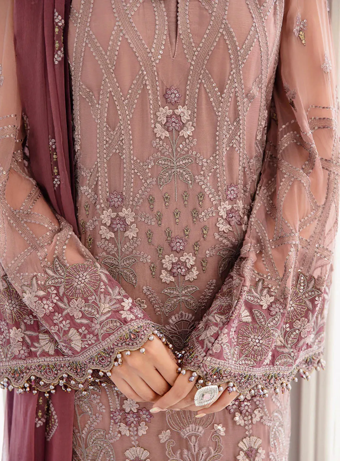 Best Of Flossie Luxury Embroidered Chiffon 3 Piece Unstitched Suit FS24SLC D-1109