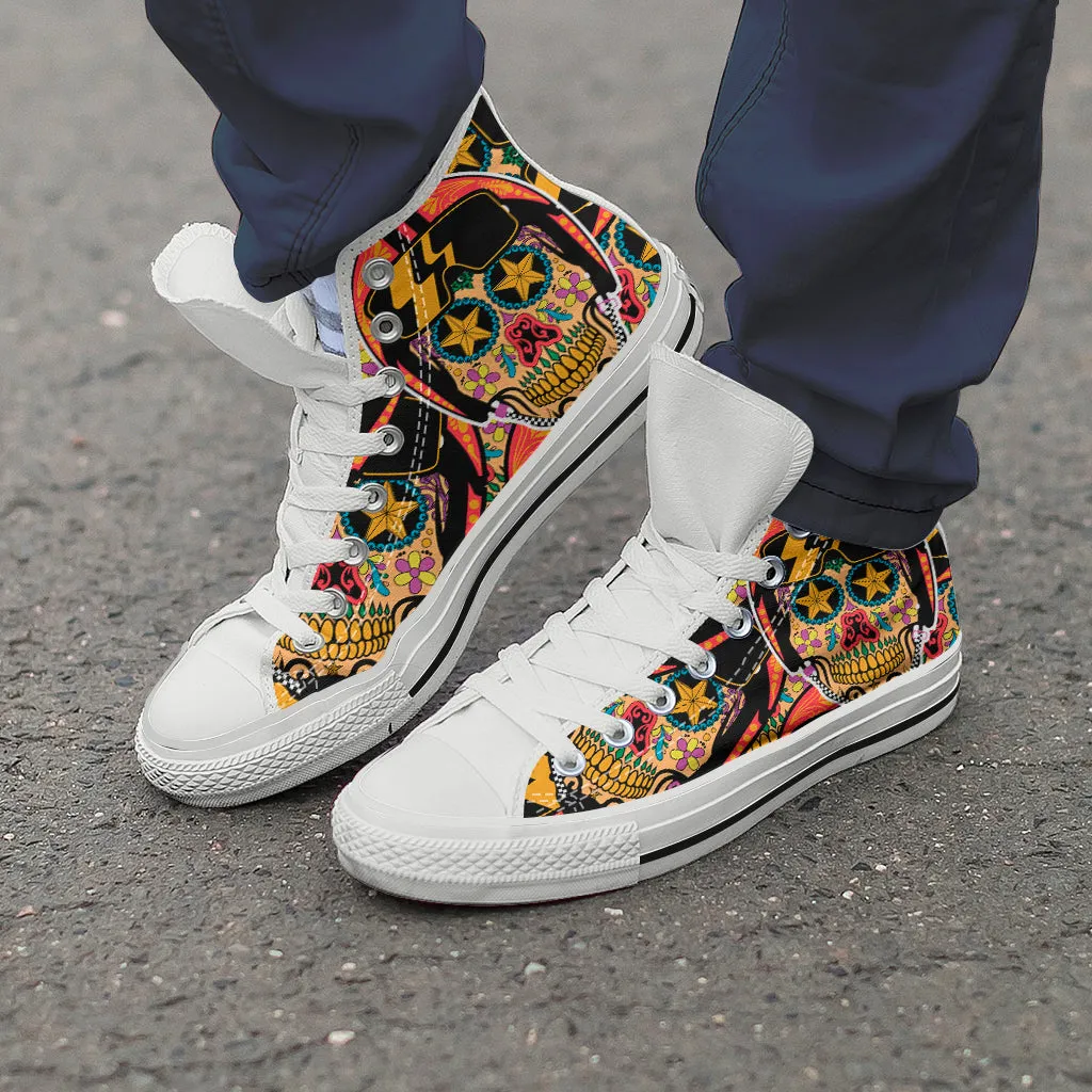 Biker Sugar Skull High Top Shoes White