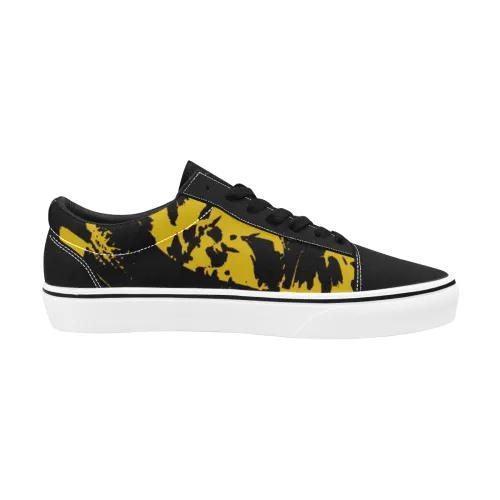 Black and Yellow Paint Splatter Graffiti Men's Low Top Skateboarding Shoes