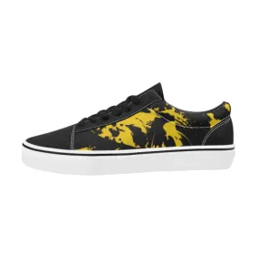 Black and Yellow Paint Splatter Graffiti Men's Low Top Skateboarding Shoes