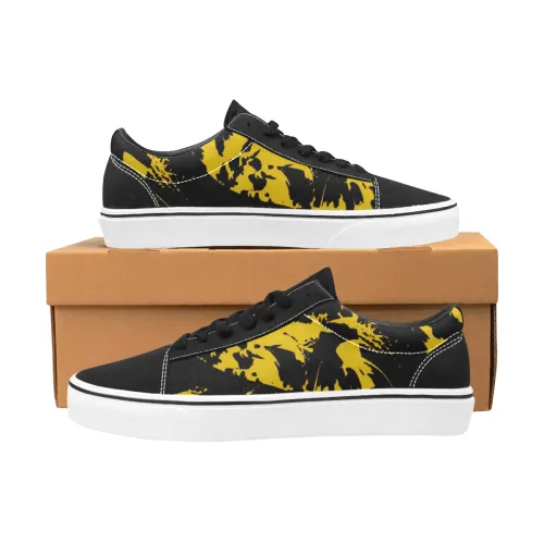 Black and Yellow Paint Splatter Graffiti Men's Low Top Skateboarding Shoes