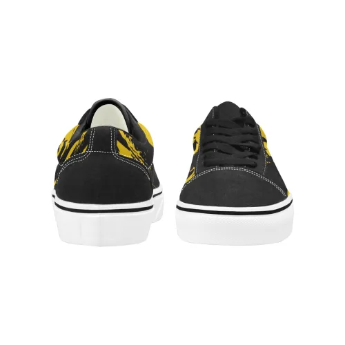 Black and Yellow Paint Splatter Graffiti Men's Low Top Skateboarding Shoes