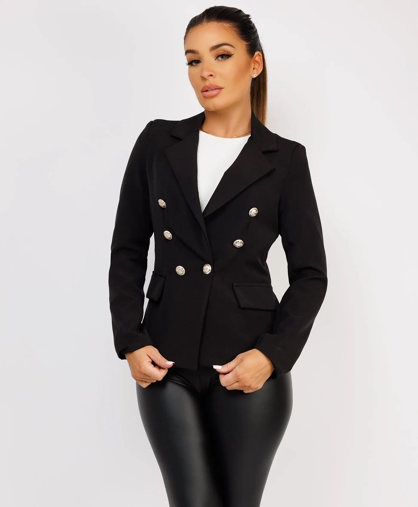 Black Double Breast Gold Buttons Elegant Blazer Jacket