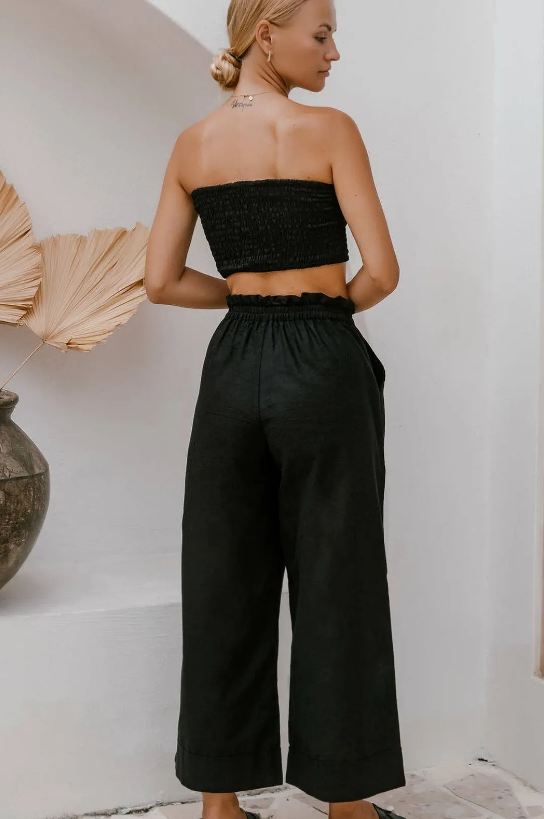 Black Linen Strapless Tube Top