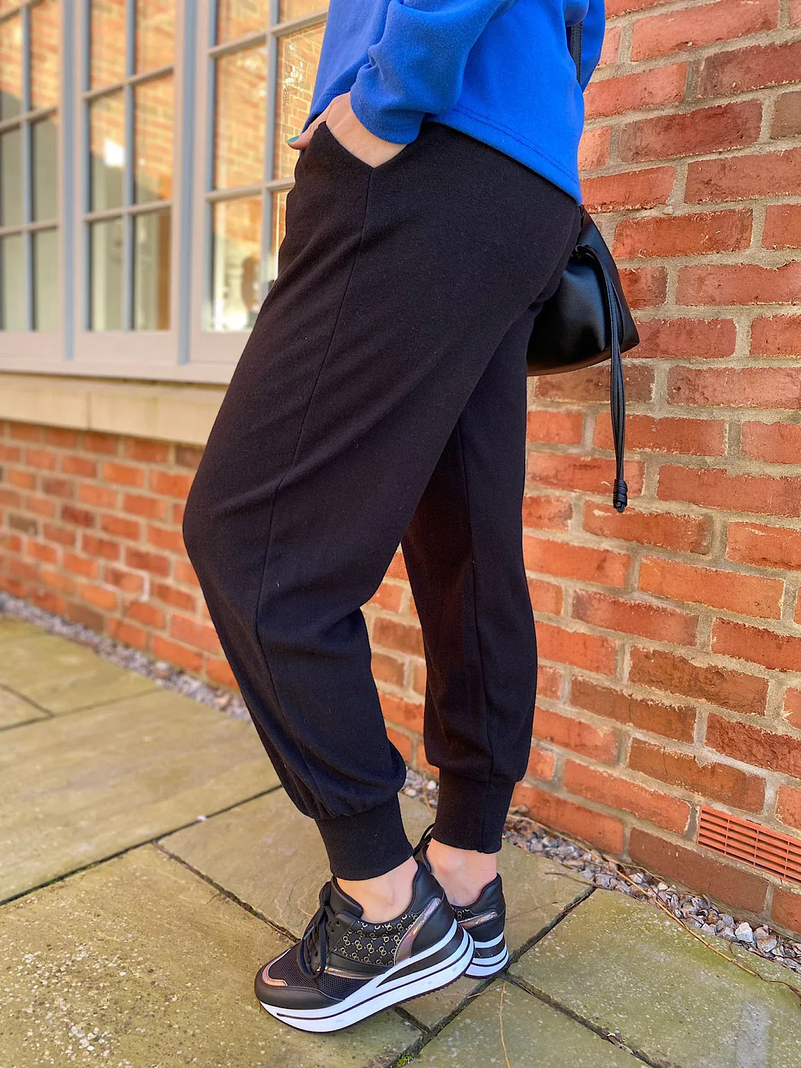 Black Relaxed Cuffed Soft Trousers Lucy