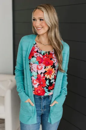 Breathless Around You Knit Cardigan- Turquoise