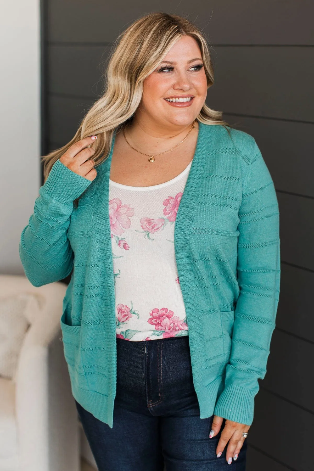 Breathless Around You Knit Cardigan- Turquoise