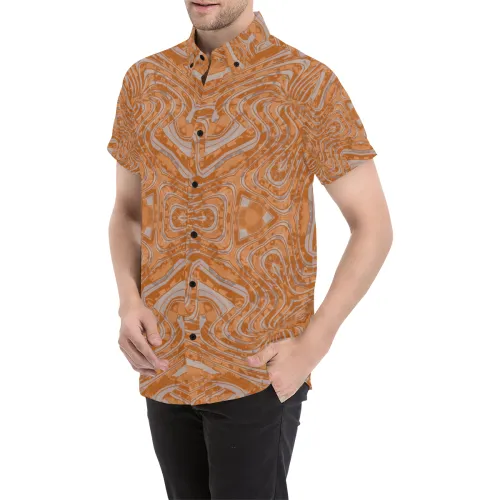 Burnt Orange Geo Print Short Sleeve Button Up Shirt