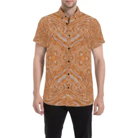 Burnt Orange Geo Print Short Sleeve Button Up Shirt