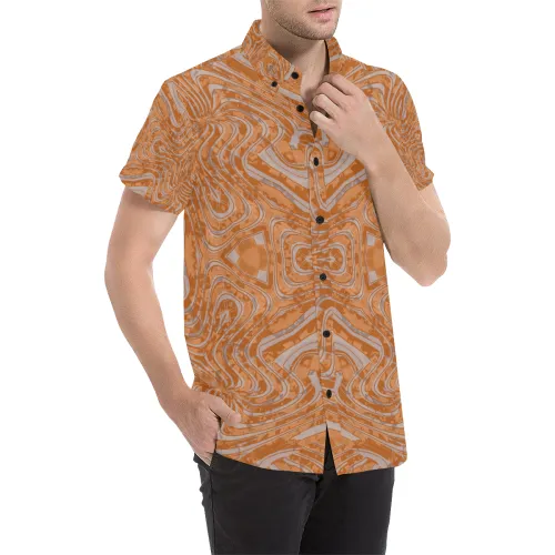 Burnt Orange Geo Print Short Sleeve Button Up Shirt