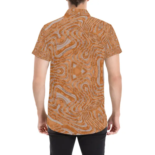 Burnt Orange Geo Print Short Sleeve Button Up Shirt