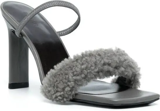 BY FAR shearling-strap open toe mules Grey