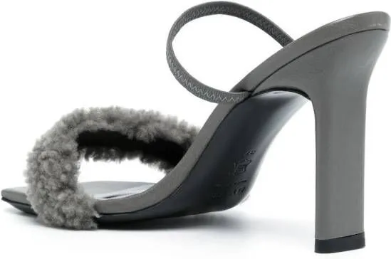 BY FAR shearling-strap open toe mules Grey