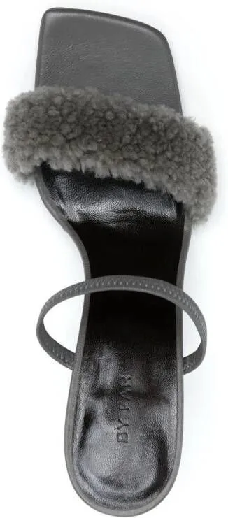 BY FAR shearling-strap open toe mules Grey