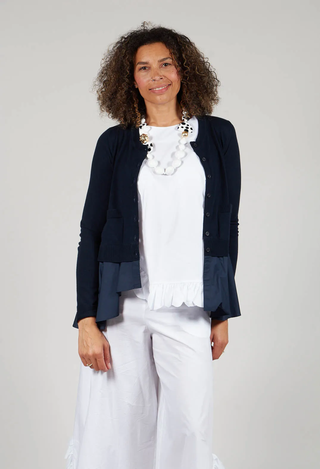 Cardigan with Layered Hem in Navy