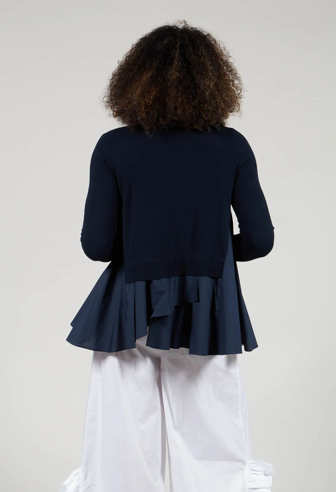 Cardigan with Layered Hem in Navy