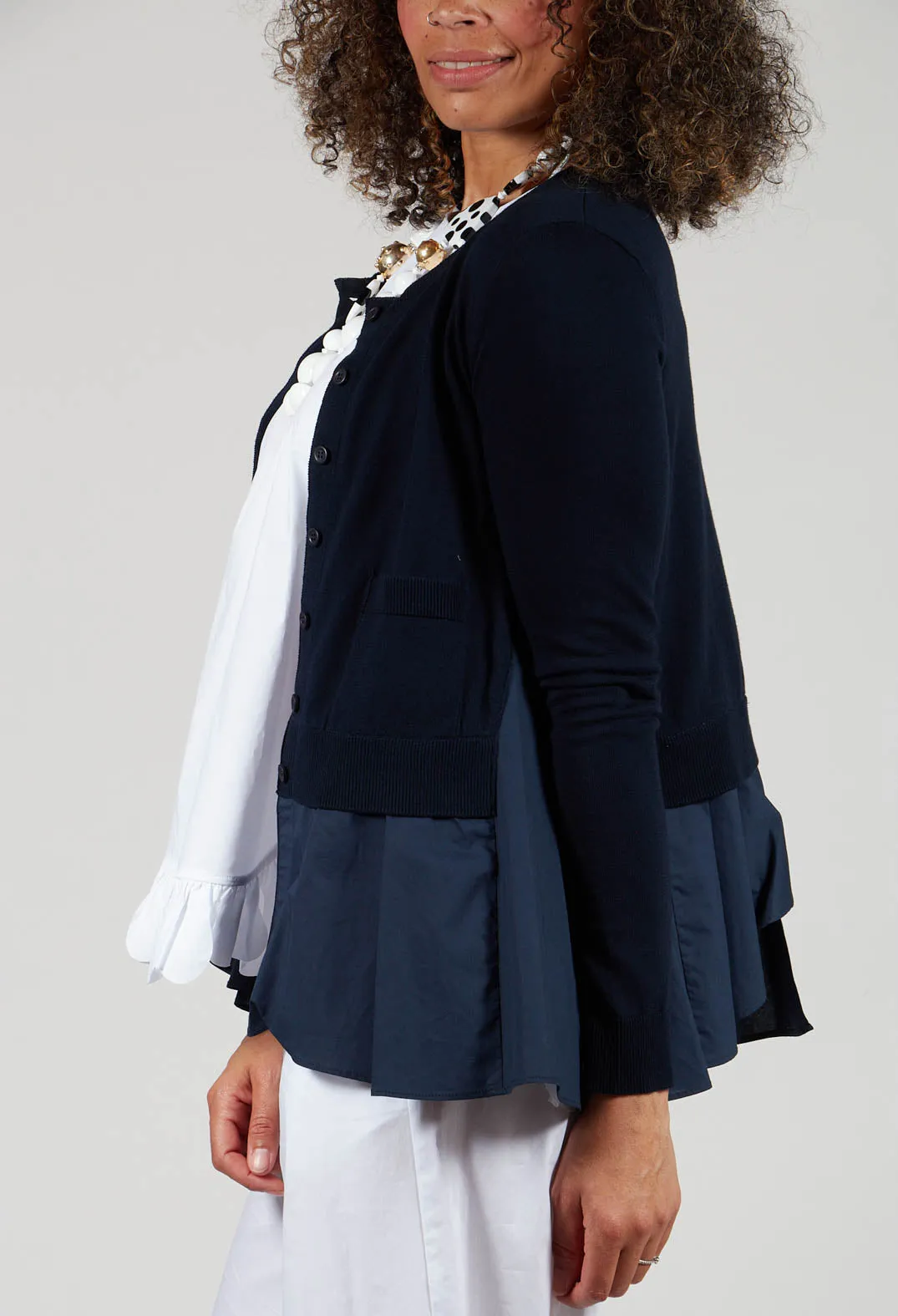 Cardigan with Layered Hem in Navy