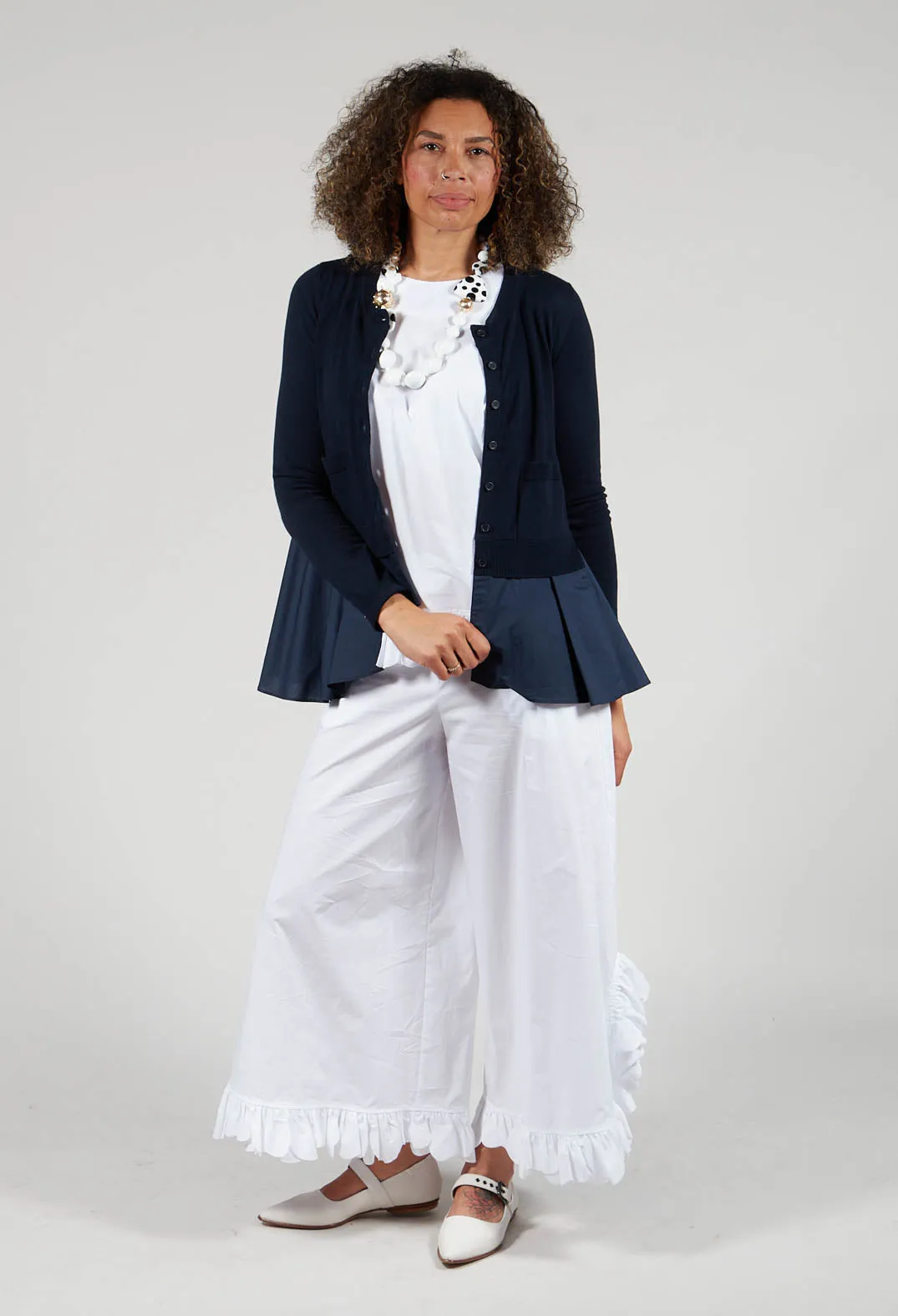 Cardigan with Layered Hem in Navy