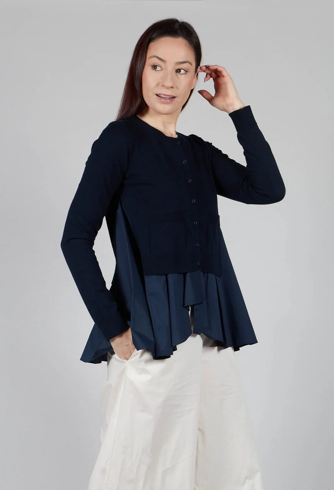 Cardigan with Layered Hem in Navy