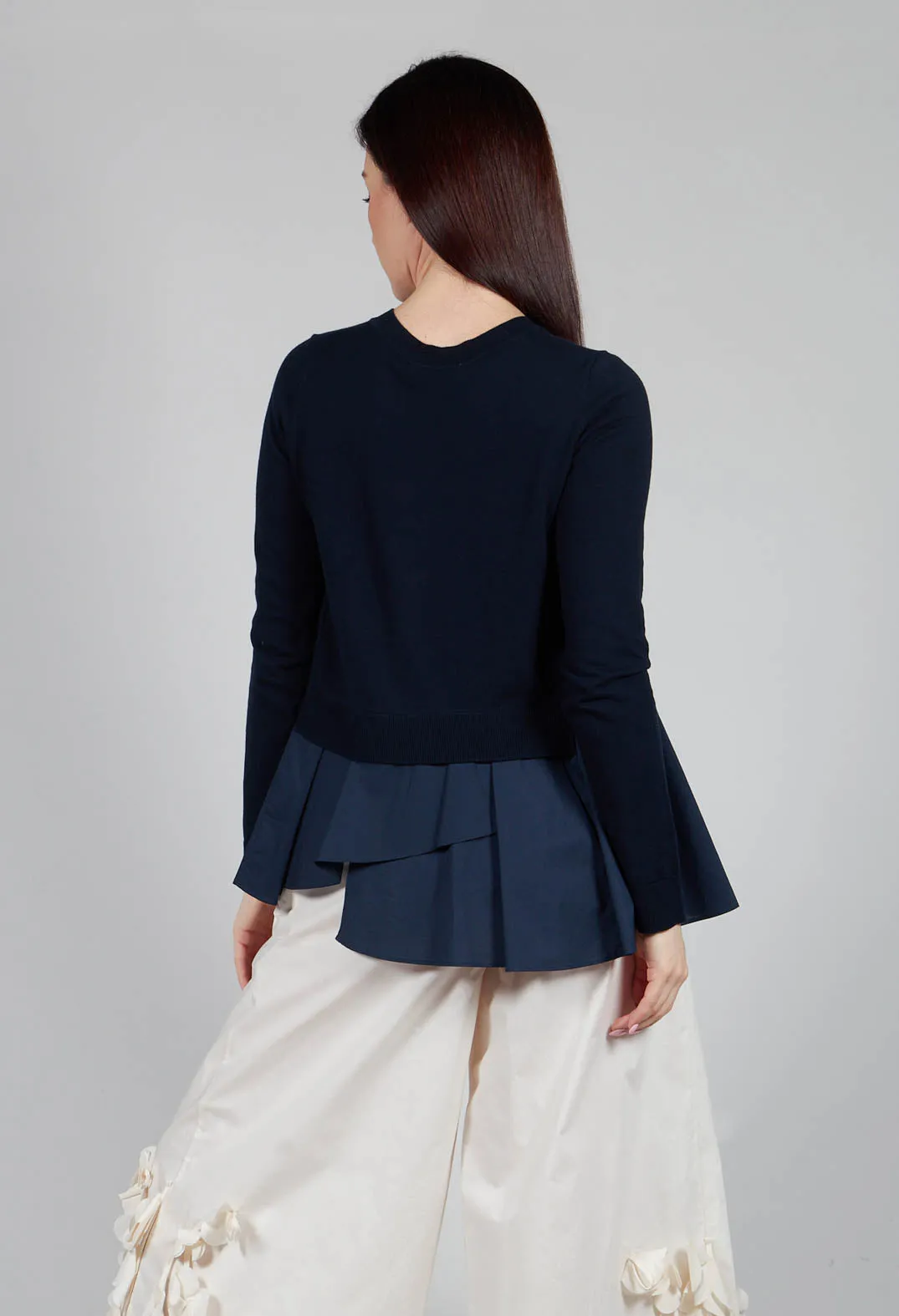 Cardigan with Layered Hem in Navy