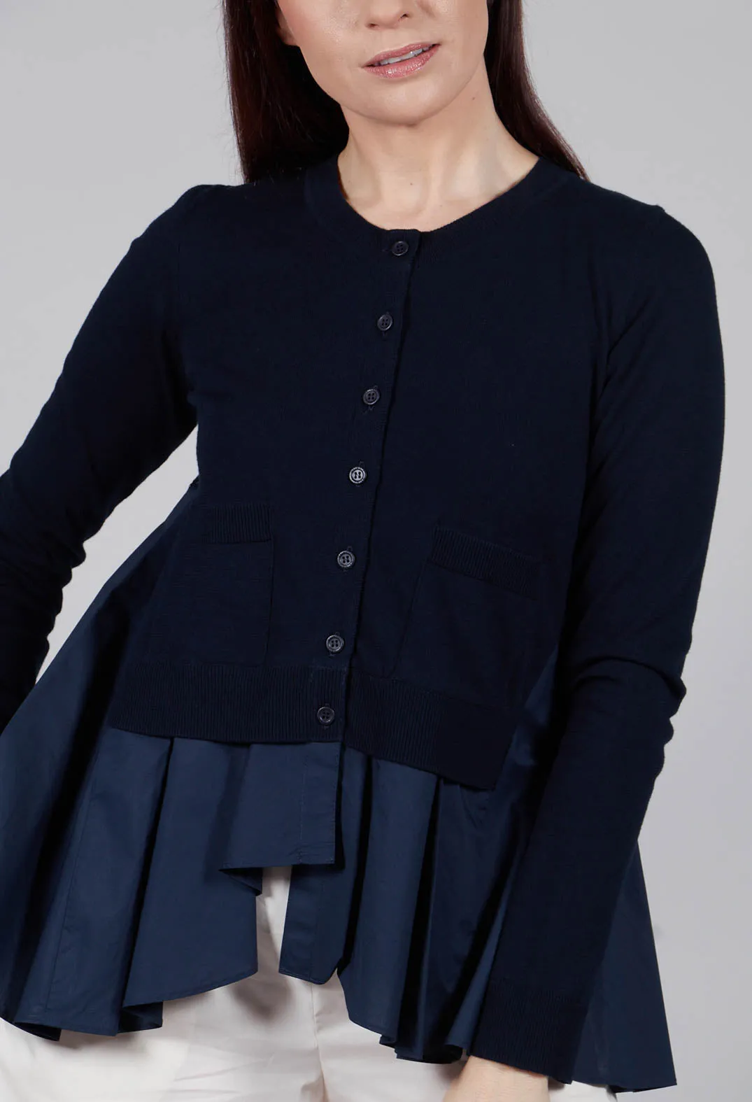 Cardigan with Layered Hem in Navy