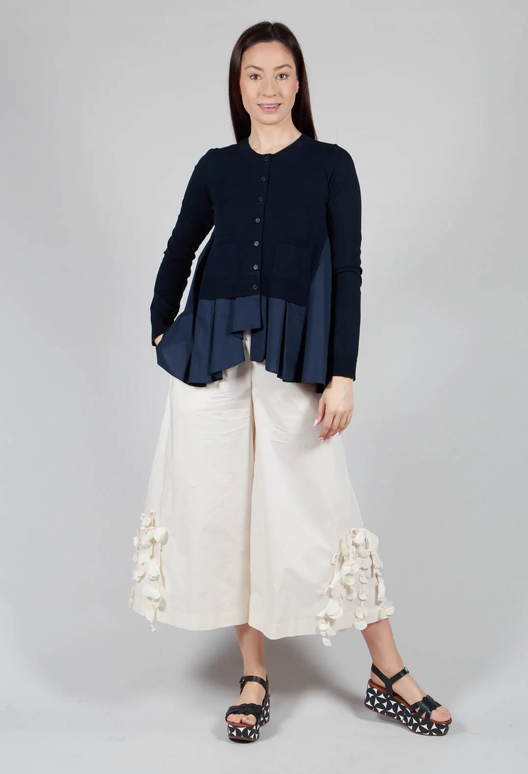 Cardigan with Layered Hem in Navy