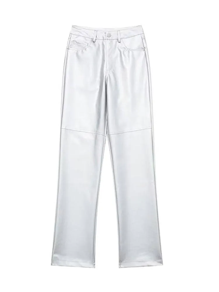 Casual Street Style PU Faux Leather Pants - High-Waisted Trousers for Fashion and Comfort