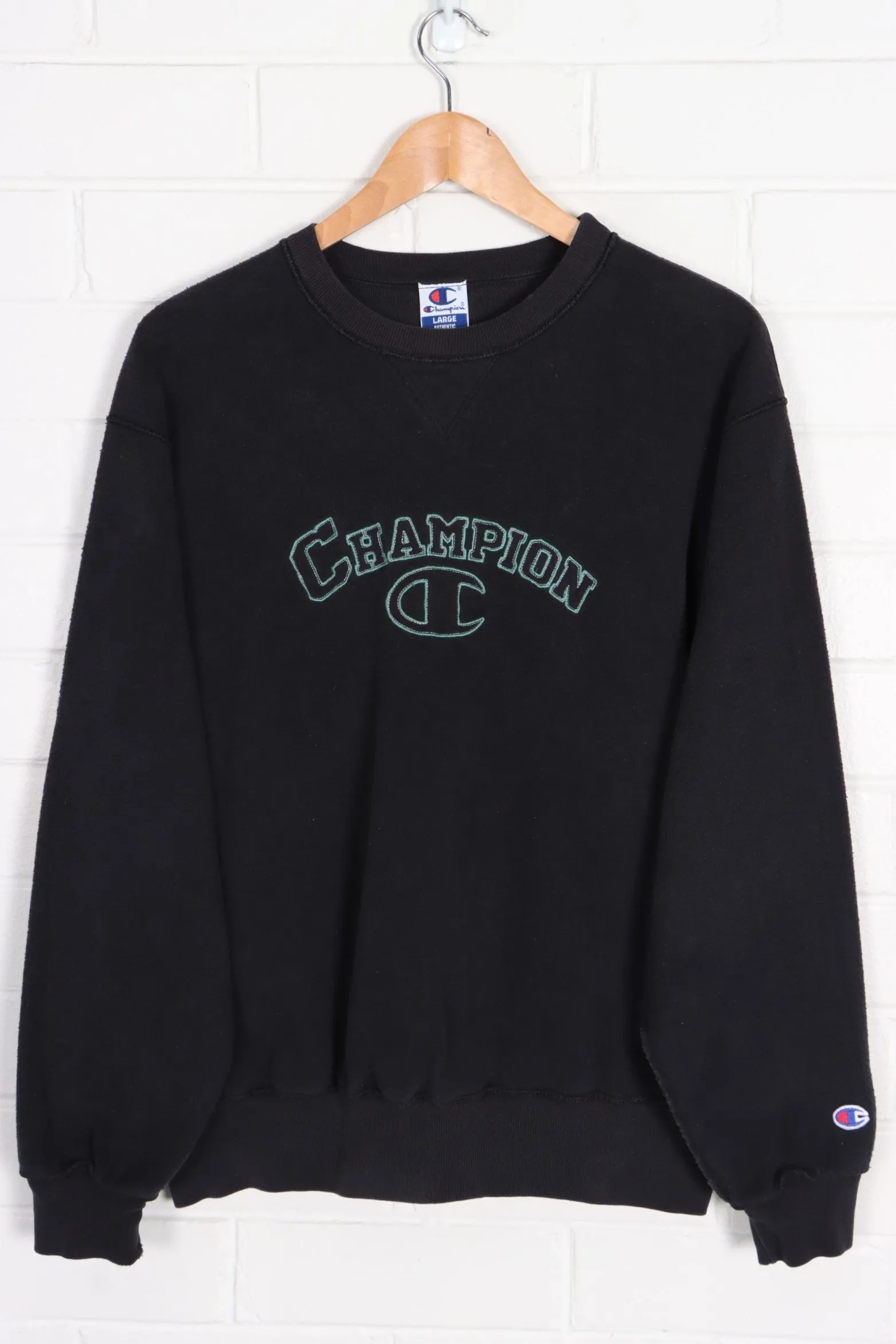 CHAMPION Embroidered Outline Logo Black Sweatshirt (L)