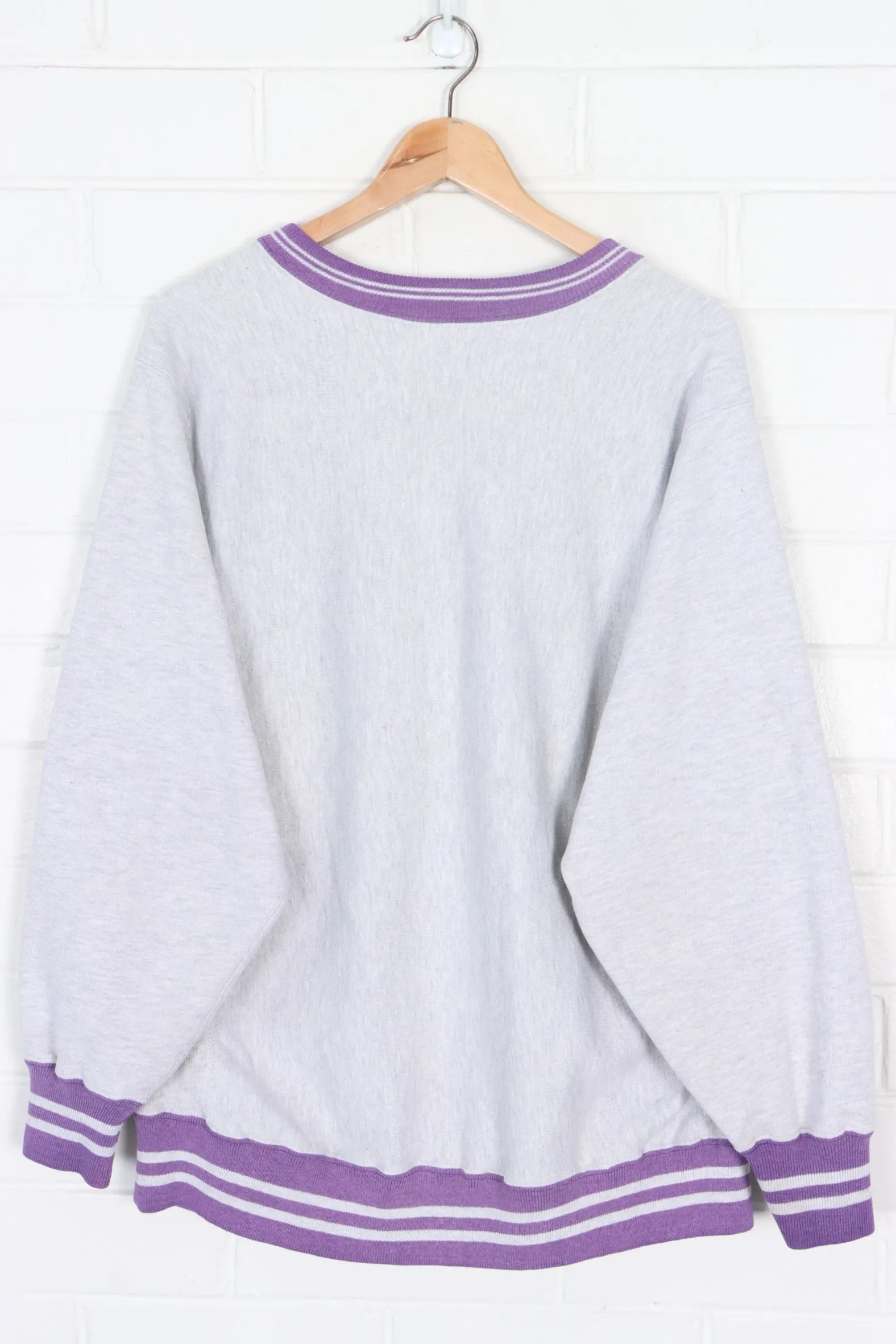 CHAMPION Reverse Weave Grey Marle & Purple Ringer Sweatshirt (M-L)