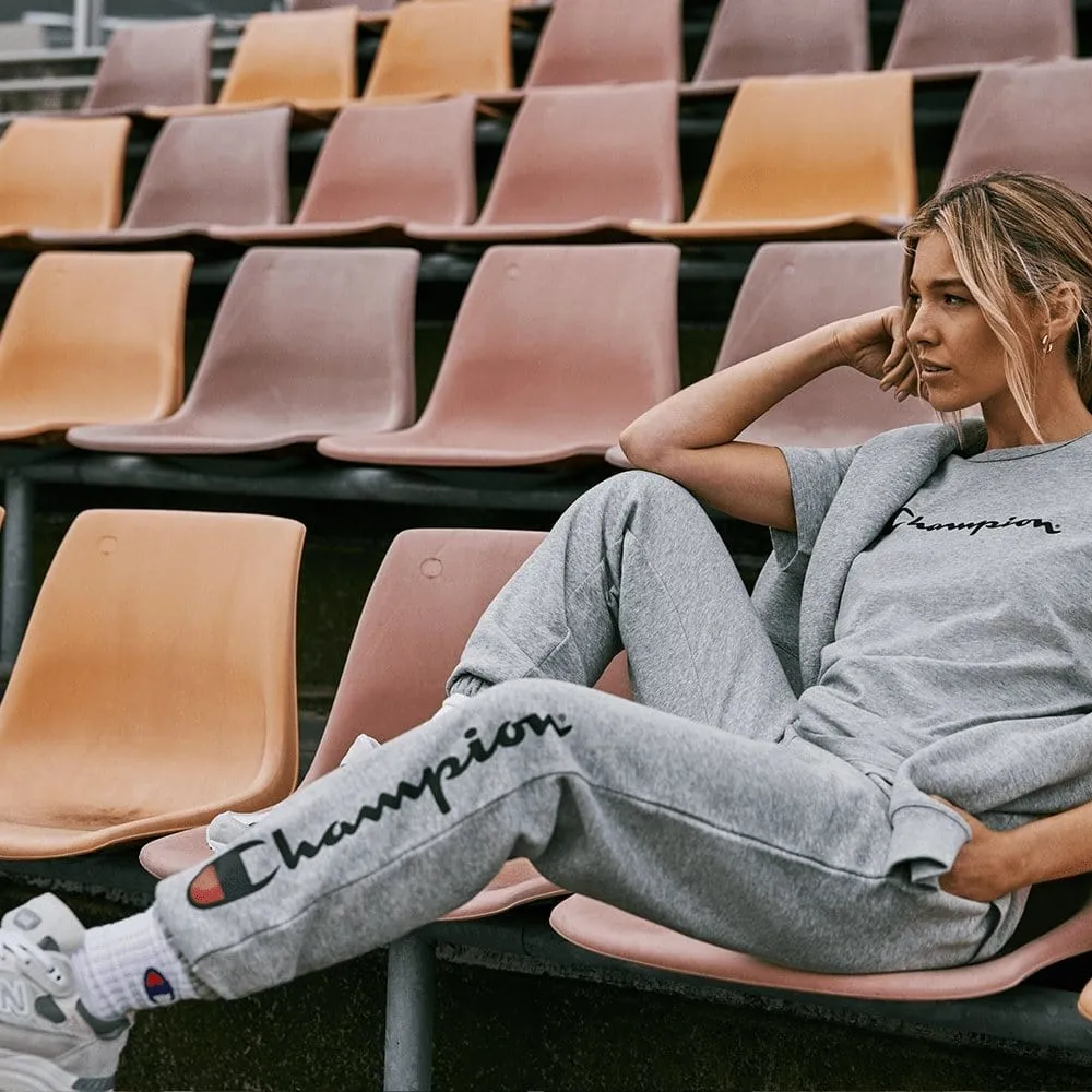 CHAMPION WOMEN'S SCRIPT HIGH WAIST GREY TRACKPANTS