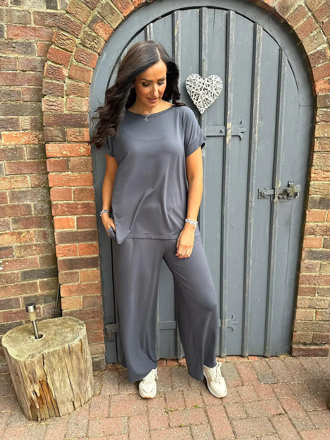 Charcoal Wide Leg Relaxed Trousers Tammy