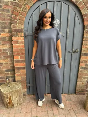 Charcoal Wide Leg Relaxed Trousers Tammy