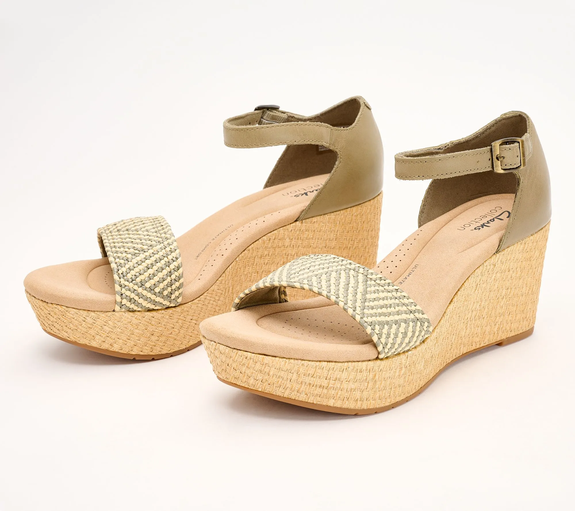 Clarks Collection Leather Raffia Wedges - Rose Ease