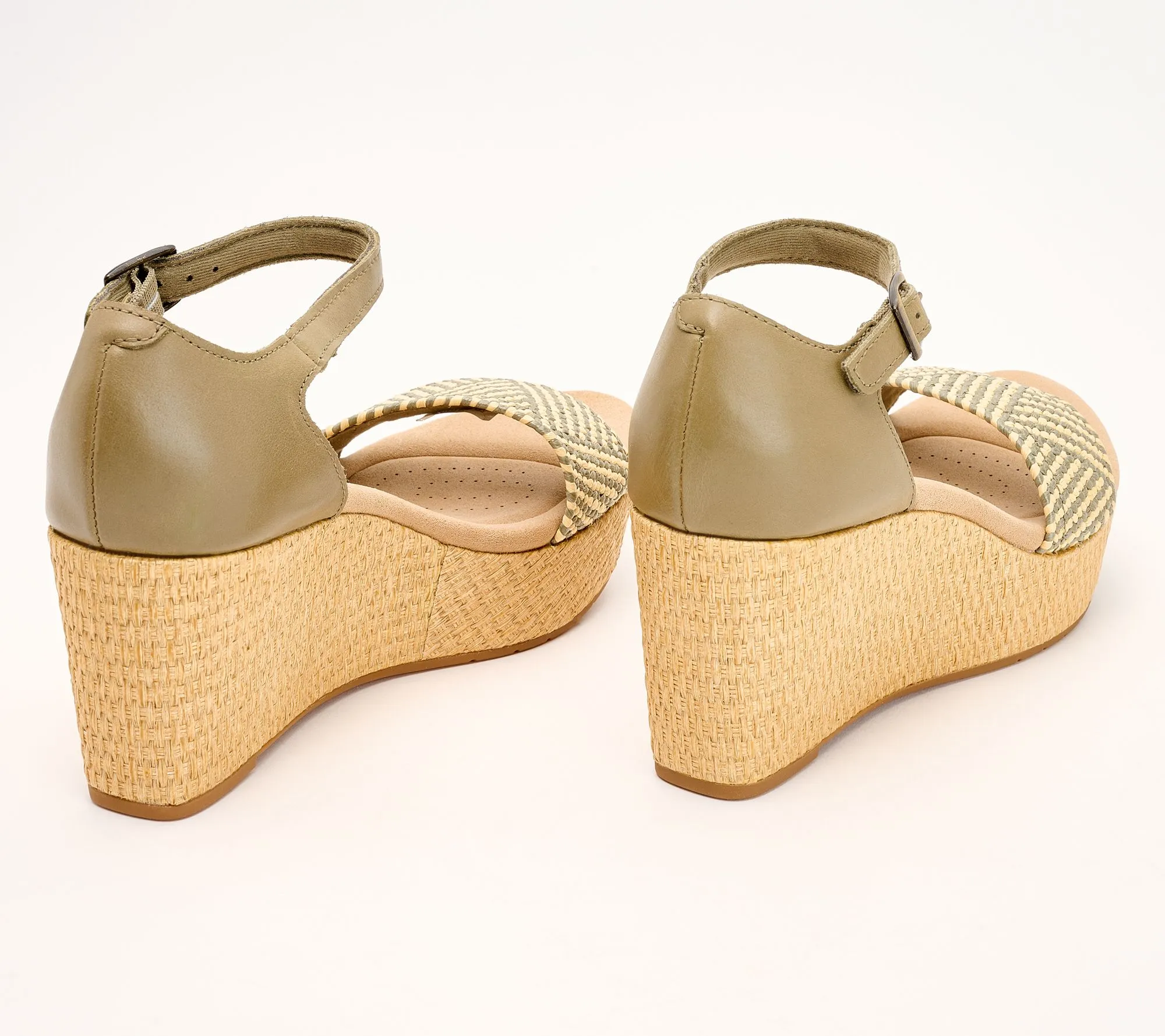 Clarks Collection Leather Raffia Wedges - Rose Ease